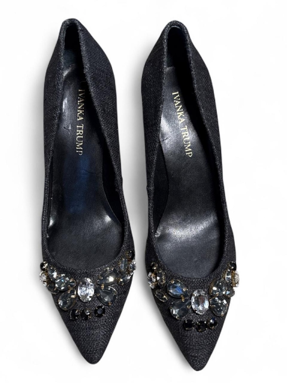 Ivanka Trump Black Jeweled Pointed Toe Flats